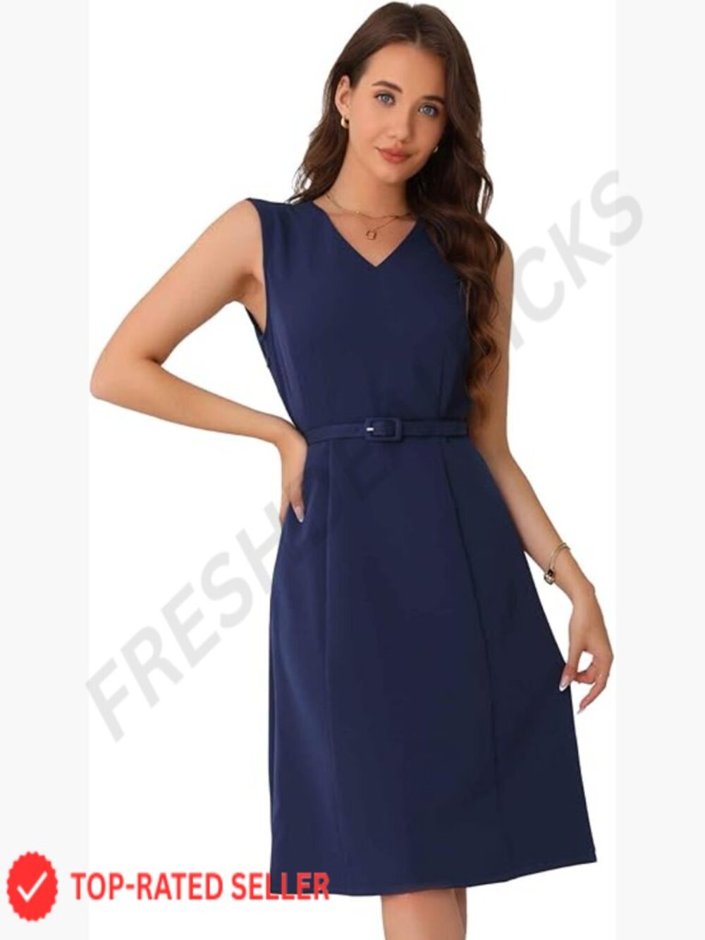 Sleeveless A-Line Work Dress Professional Chic Elegant Office Business Meeting - Picture 1 of 5